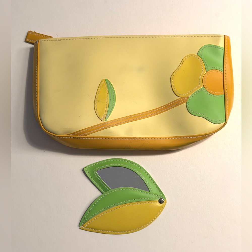 Vintage Elizabeth Arden Floral Cosmetic Pouch with Matching Folding Mirror
